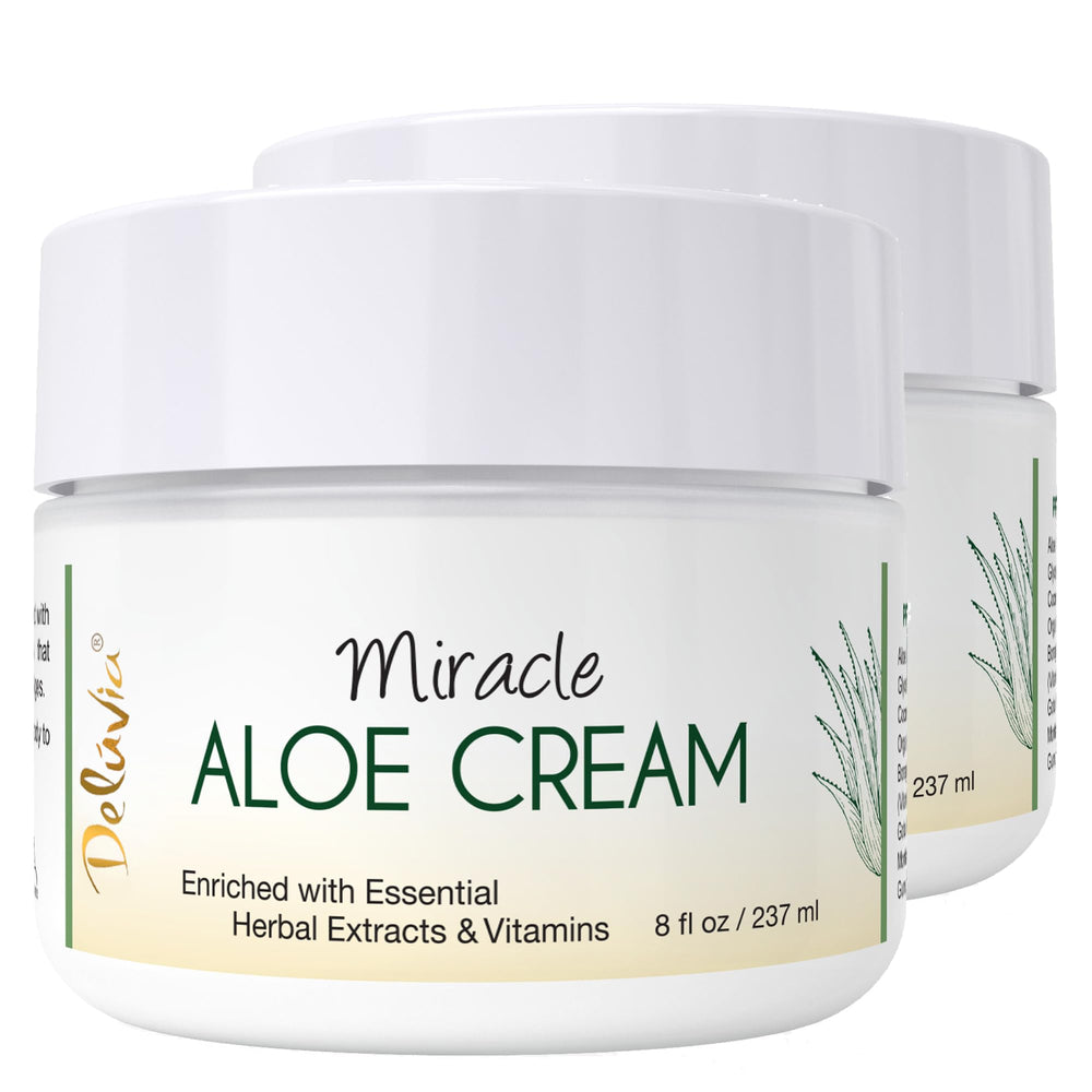 Deluvia Miracle Aloe Cream bottle demonstrates hydrating daily moisturizer for face and body