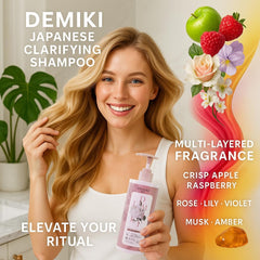 DEMIKI oily-hair-clarifying-action image shows thorough cleanse without sulfates.