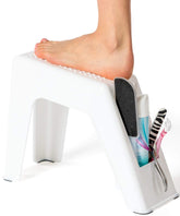 Demi's Home Shower Foot Rest white front view shows compact pedicure support for easier shaving