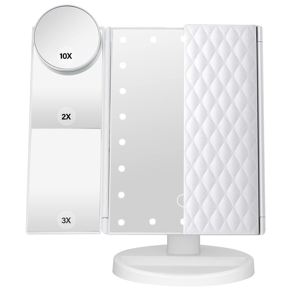 DenCert makeup mirror with lights front view for clear morning grooming