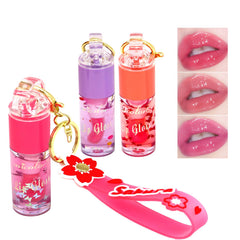 DENESTUP lip gloss set with Sakura keychain for on-the-go glamour.