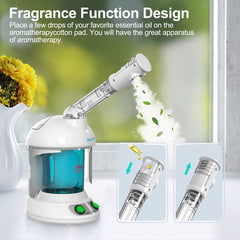 Denfany nano ionic steam close up showing ultra fine mist for hydration