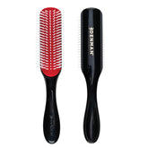 Denman D3 brush in black and red, full view highlighting ergonomic design for comfortable styling.