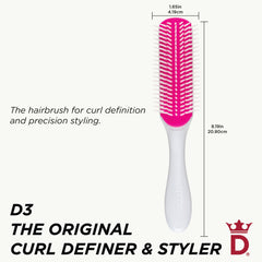 Denman D3 7-row close-up reveals staggered pins for defined, bouncy curls