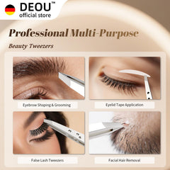 DEOU eyebrow plucker non-slip grip ensures steady handling during shaping sessions.