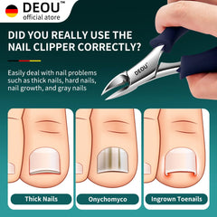 DEOU nail clippers ergonomic-handle demonstrates anti-slip grip for comfortable trimming