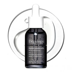 Depology Peptide Complex bottle shows hydration boost for smoother skin.