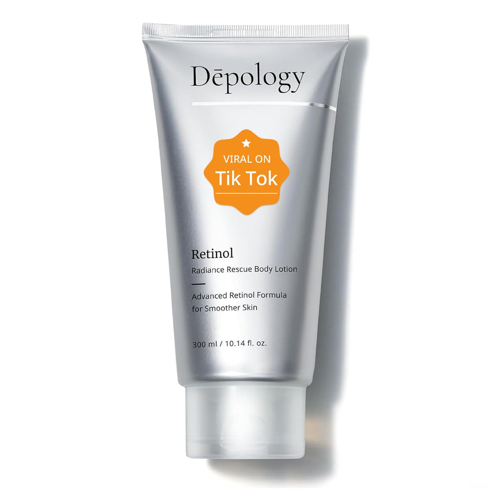 Depology Ultra-Size Firming Retinol Body Lotion pump promoting firmer smoother skin