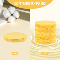 Derloyo compressed sponges expand when soaked for gentle cleansing.