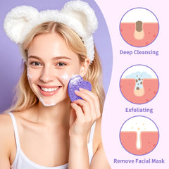 Derloyo purple heart sponge close-up shows natural cellulose texture for skin friendly cleansing.