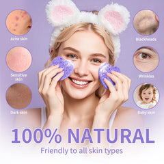 Derloyo purple heart sponges ready for facial cleanser application after expansion.