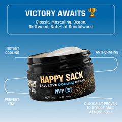 Derm Dude Happy Sack cream close-up texture highlights fast-absorbing cooling action