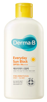 Derma B Everyday Sun Block bottle front showing SPF50+ protection for outdoor wear