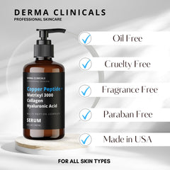 DERMA CLINICALS 8oz packaging shows hydration-focused, USA-made serum.