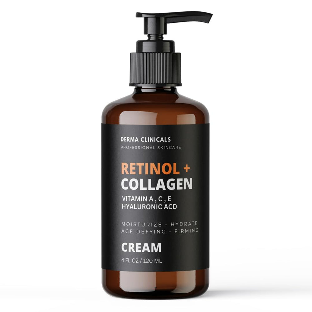 DERMA CLINICALS retinol-collagen cream bottle pump offers simple daily anti-aging hydration.