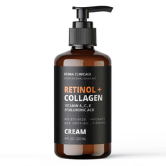 DERMA CLINICALS retinol-collagen cream bottle pump offers simple daily anti-aging hydration.