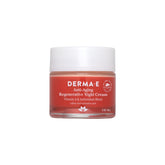 Derma E anti-aging night cream bottle shows a lightweight overnight moisturizer for mature skin.