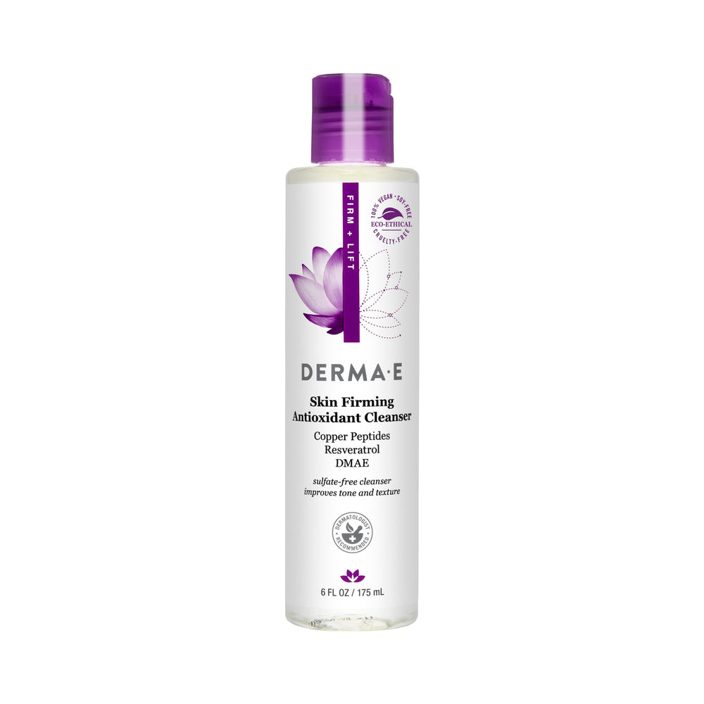 Derma E Skin Firming Antioxidant Cleanser bottle highlights a sulfate-free formula for a firmer, brighter complexion.