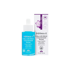 Derma E Ultra Lift DMAE Serum bottle closeup highlights firming action for daily care