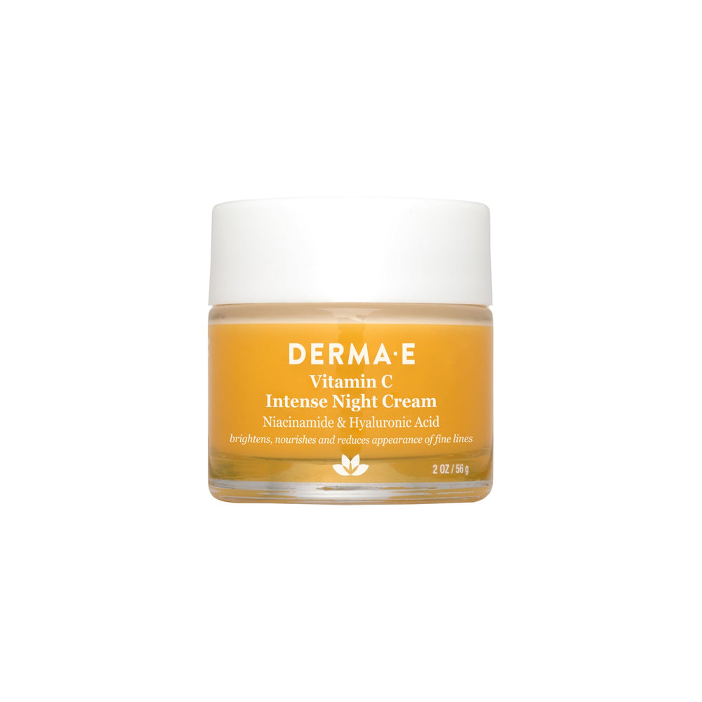 Derma E Vitamin C Night Cream jar highlights brightening and hydration for overnight renewal.