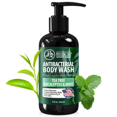 Derma-Nu Antibacterial Body Wash bottle with tea tree formula for daily cleansing and odor control.