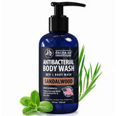 Derma-Nu Men's Body Wash sandalwood bottle pour delivers bold scent and daily refresh.