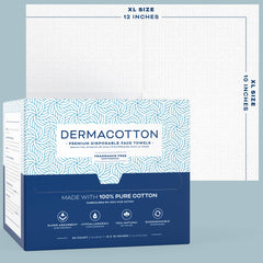 Dermacotton makeup removal towel use demonstrates easy makeup removal with pure cotton softness.