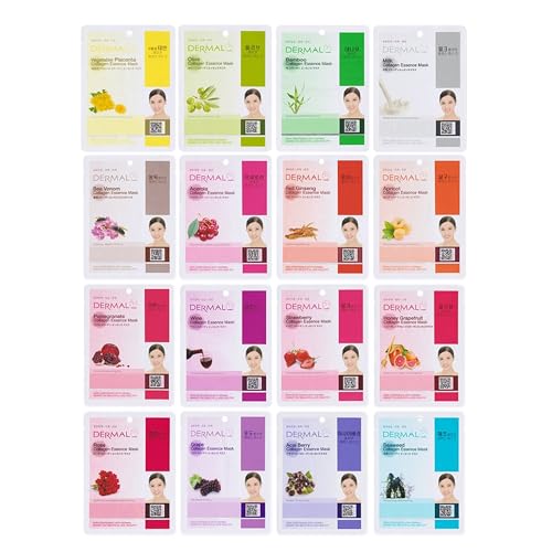 DERMAL collagen essence mask 16-pack front view for diverse skin benefits