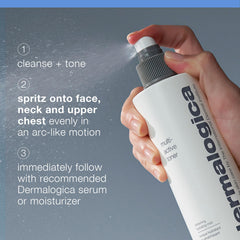 Dermalogica Multi-Active Toner spray on face during cleansing, readying for moisturizer.