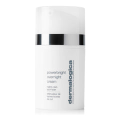 Dermalogica PowerBright Overnight Cream bottle demonstrates nighttime hydration for brighter skin.