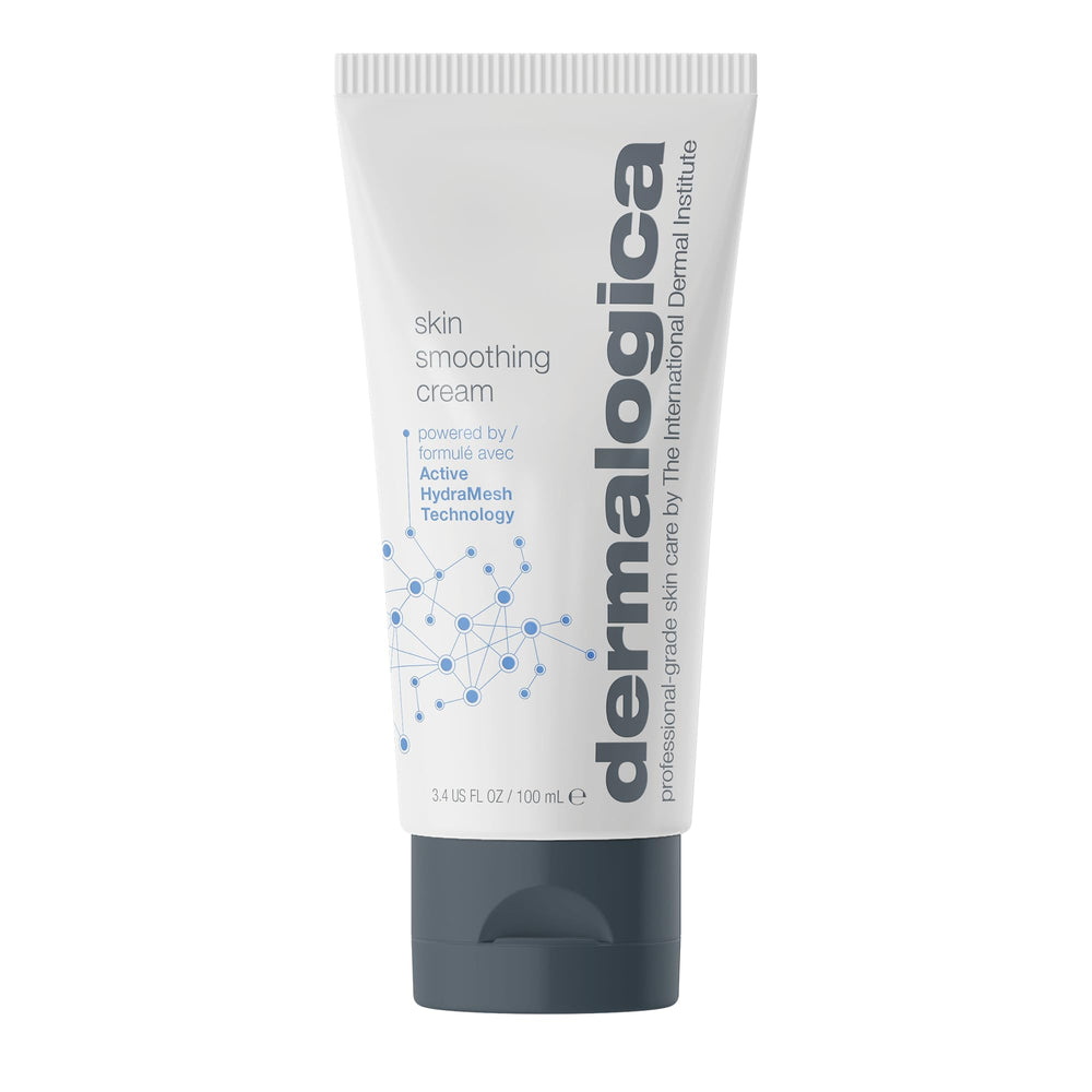 Dermalogica Skin Smoothing Cream bottle showcases premium packaging for daily hydration.
