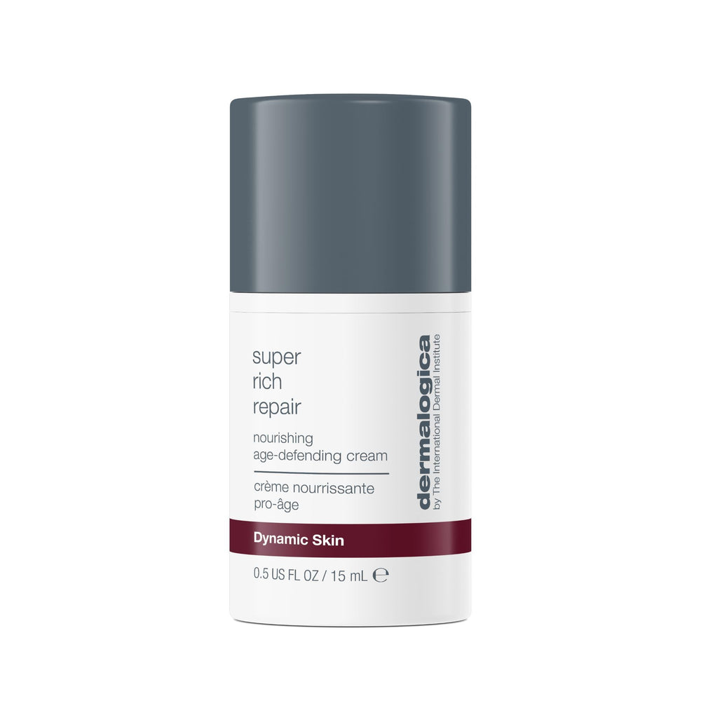 Dermalogica Super Rich Repair bottle showing deep hydration and barrier protection for dry skin.