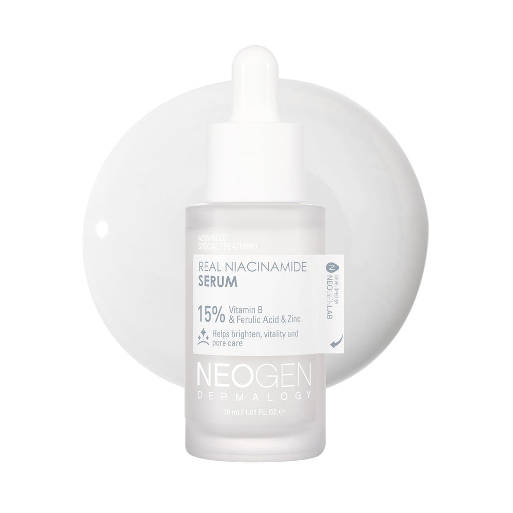 DERMALOGY by NEOGEN Real 15% Niacinamide Serum bottle closeup for radiant, hydrated skin