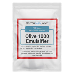 Dermaskin Labs Olive 1000 emulsifier bottle shows a clean plant-based skincare base