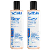 Dermasolve scalp psoriasis shampoo bottle shows medicated relief for itchy, flaky scalp.