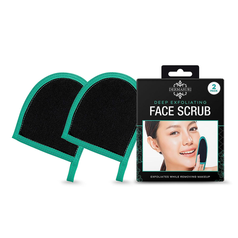 Dermasuri deep exfoliating face mitt-scrubber provides gentle exfoliation for smoother, brighter skin.