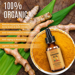 DERMAXGEN Organic Turmeric Oil amber-gold liquid close-up highlighting nutrient-rich formula.