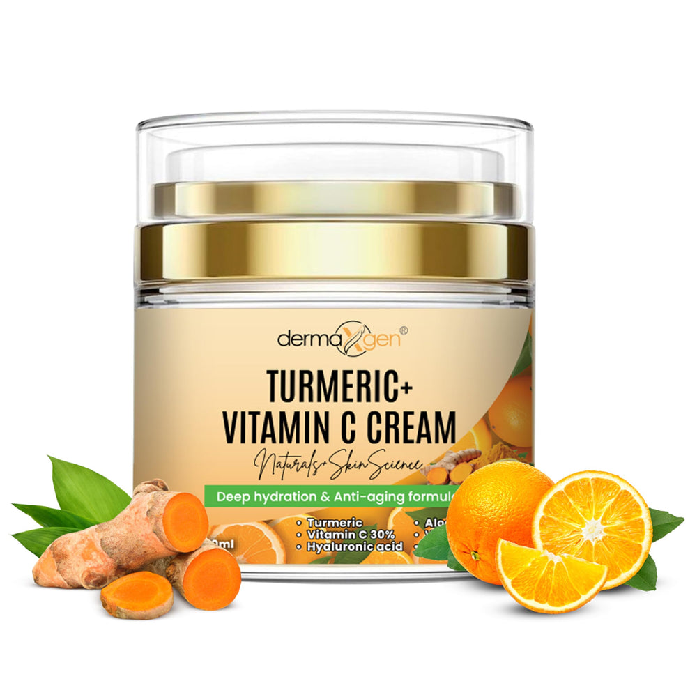 DERMAXGEN Turmeric Vitamin C Cream bottle showcasing glow-boosting hydration for daily use