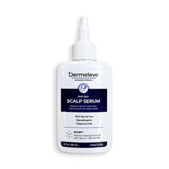 Dermeleve scalp serum flow-control nozzle enables precise dosing for targeted scalp care.
