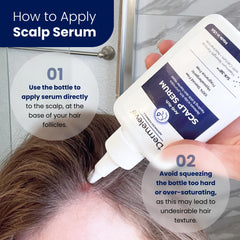 Dermeleve scalp serum quickly absorbs with a non-greasy feel for clean-looking hair.