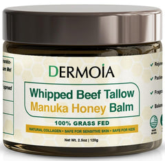 DERMOIA Grass-Fed Whipped Tallow Face Balm jar ready for deep hydration on dry skin.