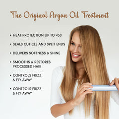 DermOrganic original argan oil leave-in hair-after-use shot highlights glossy, manageable tresses.