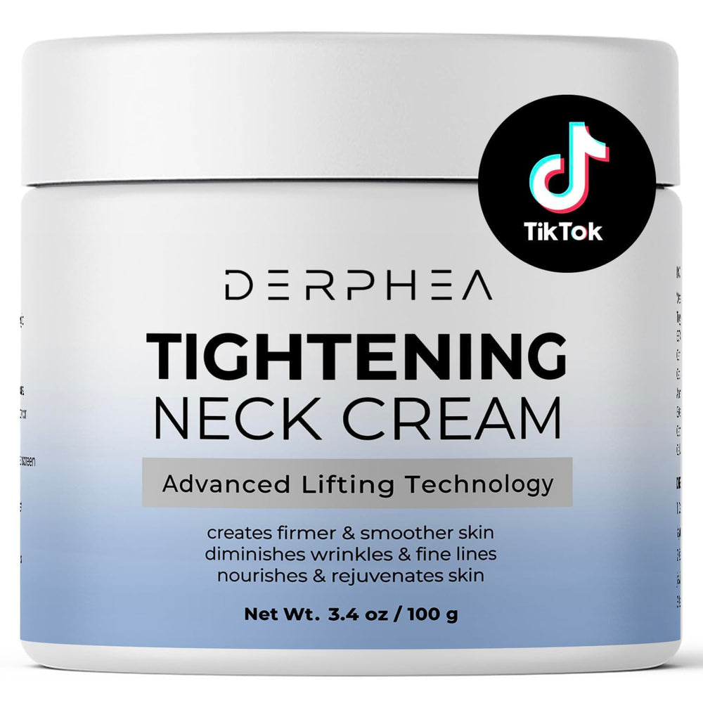 DERPHEA Neck Cream application swatch demonstrates creamy texture for firming and hydration.