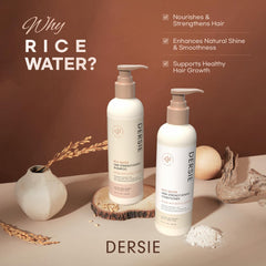 Dersie Rice Water Conditioner bottle closeup—deep conditioning for silky, manageable hair.