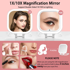 DESCHEN double-sided magnification mirror showing 1x and 10x for precise makeup and grooming.