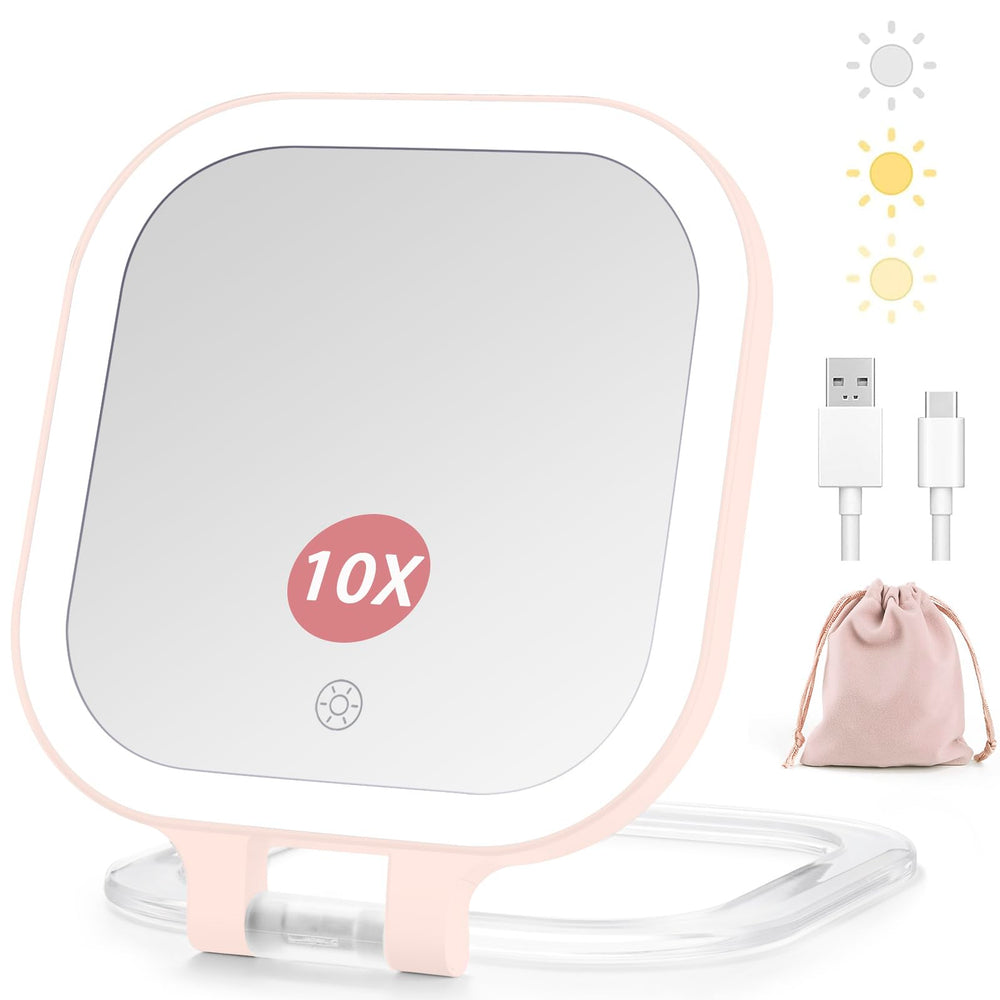 DESCHEN rechargeable travel makeup mirror folded close-up for compact portability and on-the-go touchups.
