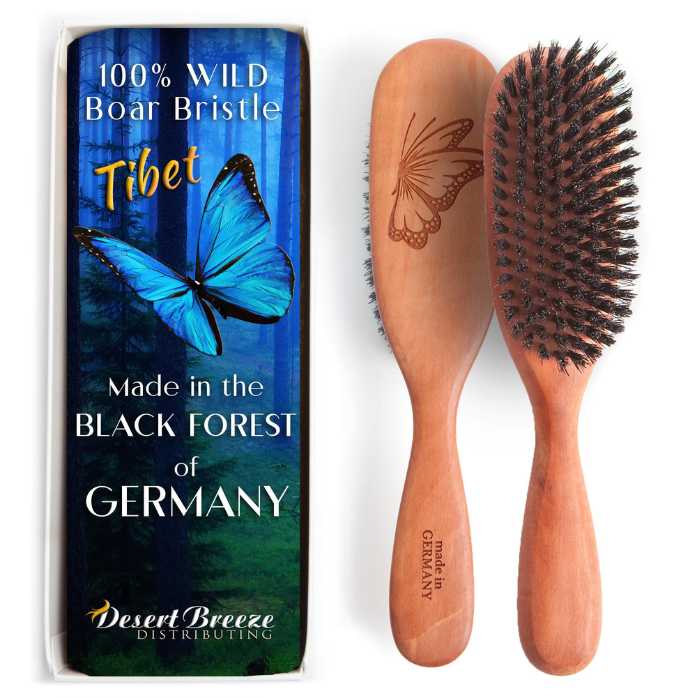 Desert Breeze Distributing wild boar bristle hairbrush front view encouraging natural shine