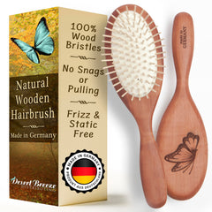 Desert Breeze Natural Wooden Hair Brush front view highlights ergonomic pear wood handle for comfortable daily brushing.