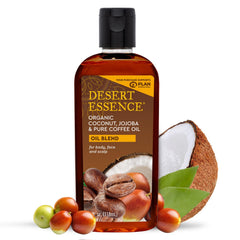 Desert Essence coconut-jojoba-coffee-oil-bottle shows deep hydration without greasy residue.