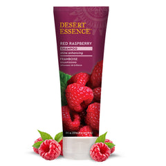 Desert Essence Red Raspberry Shampoo label closeup shows organic certification.